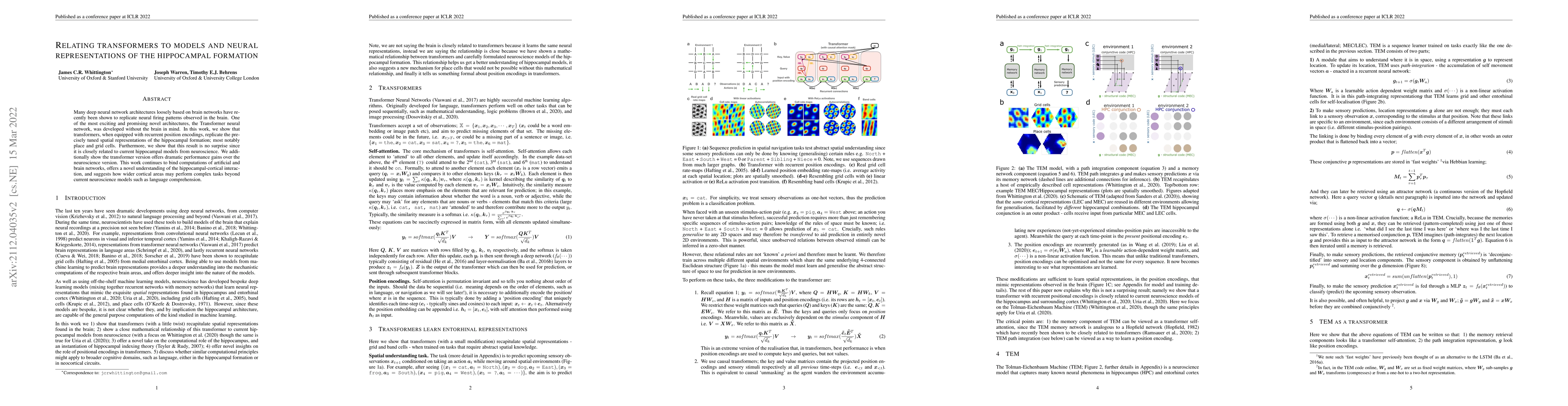 Thumbnail for Relating transformers to models and neural representations of the
  hippocampal formation