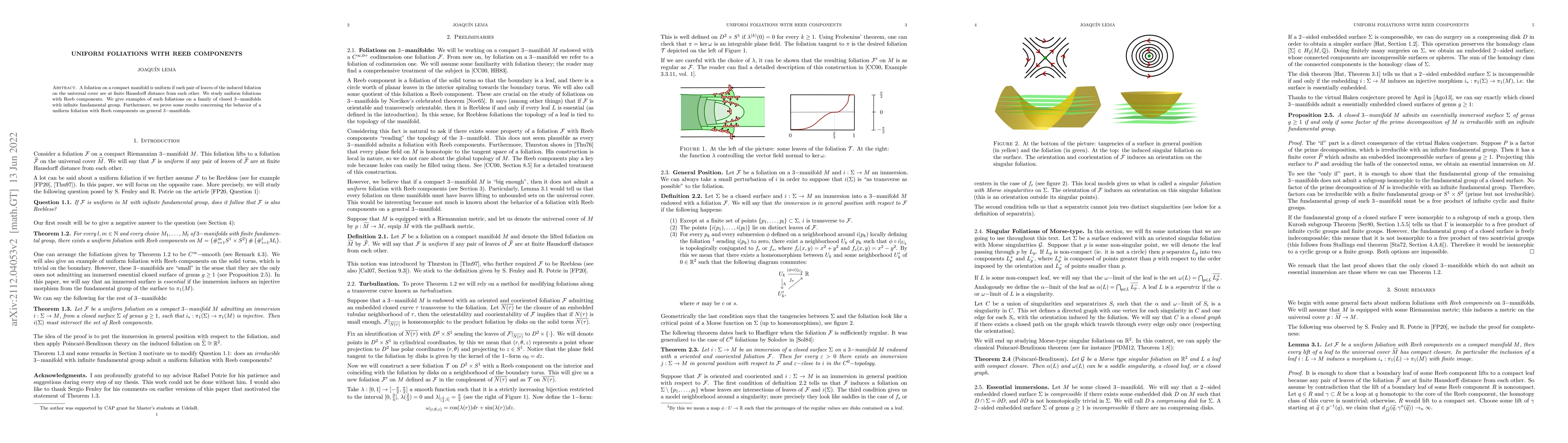 Thumbnail for Uniform foliations with Reeb components