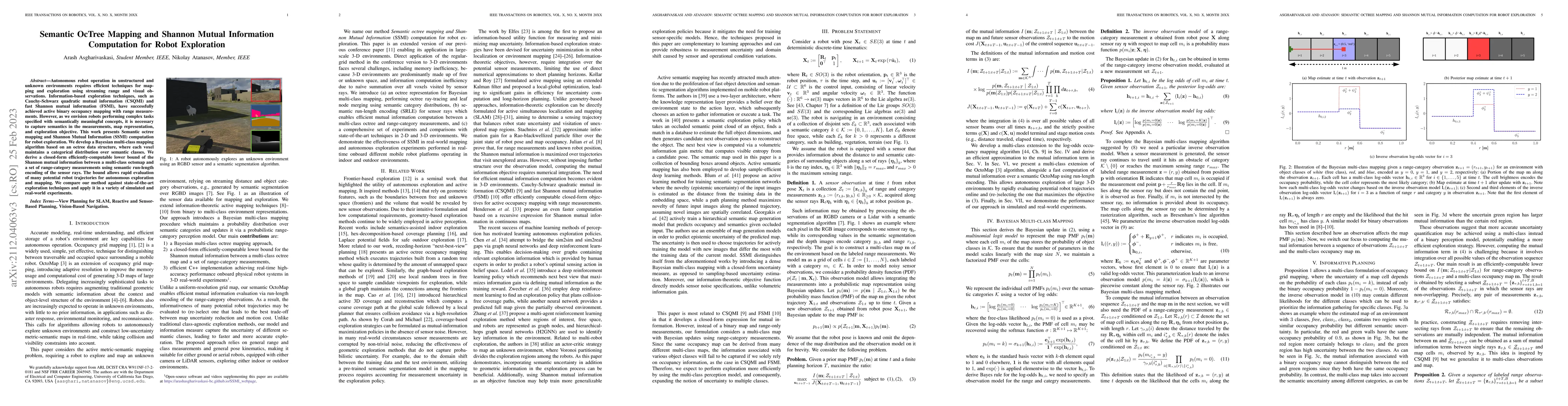 Thumbnail for Semantic OcTree Mapping and Shannon Mutual Information Computation for
  Robot Exploration