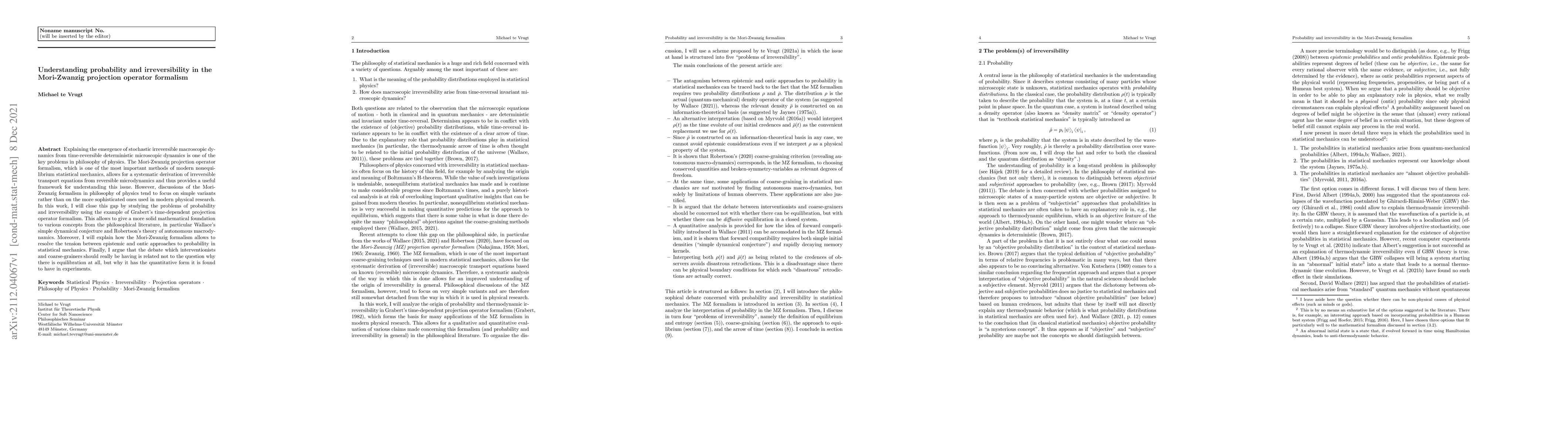 Thumbnail for Understanding probability and irreversibility in the Mori-Zwanzig
  projection operator formalism