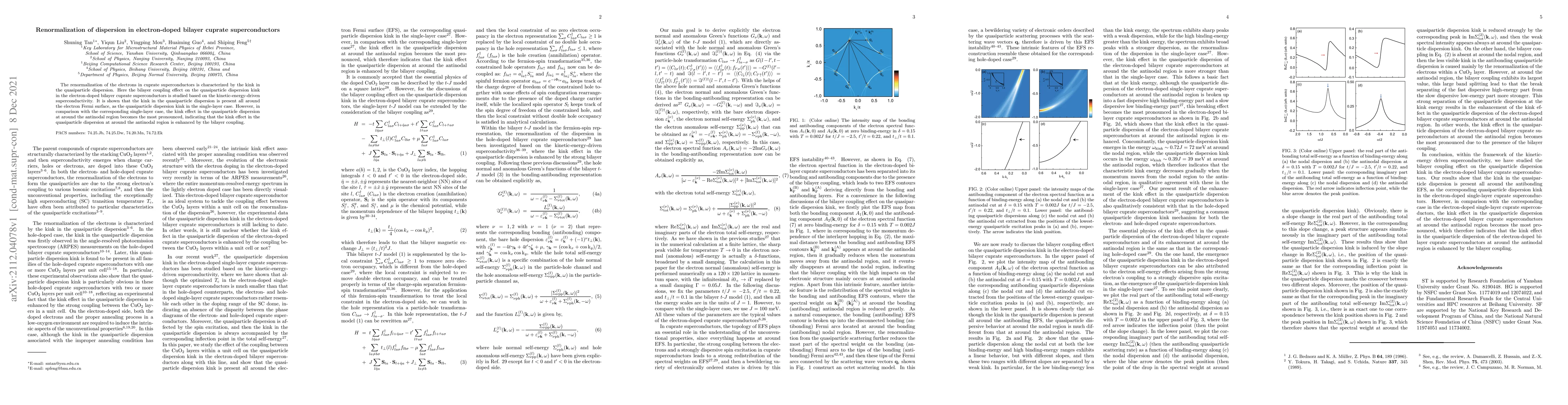 Thumbnail for Renormalization of dispersion in electron-doped bilayer cuprate
  superconductors