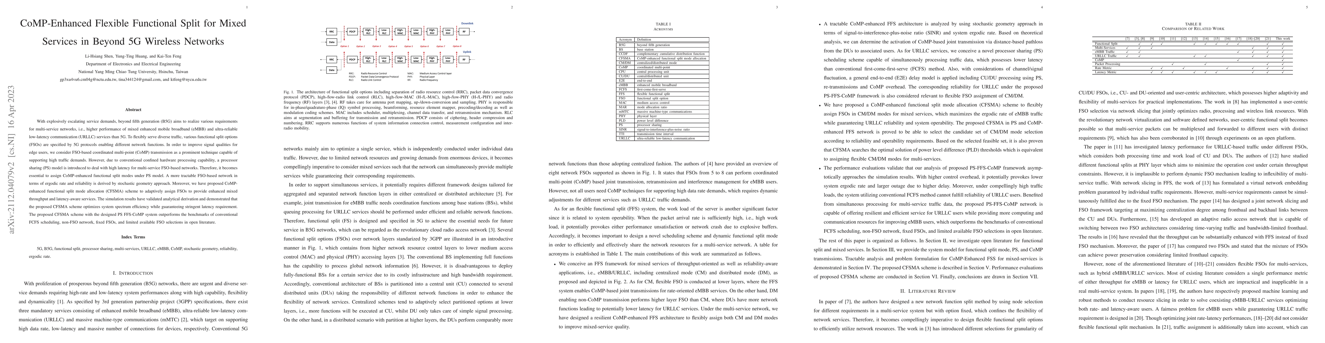 Thumbnail for CoMP-Enhanced Flexible Functional Split for Mixed Services in Beyond 5G
  Wireless Networks