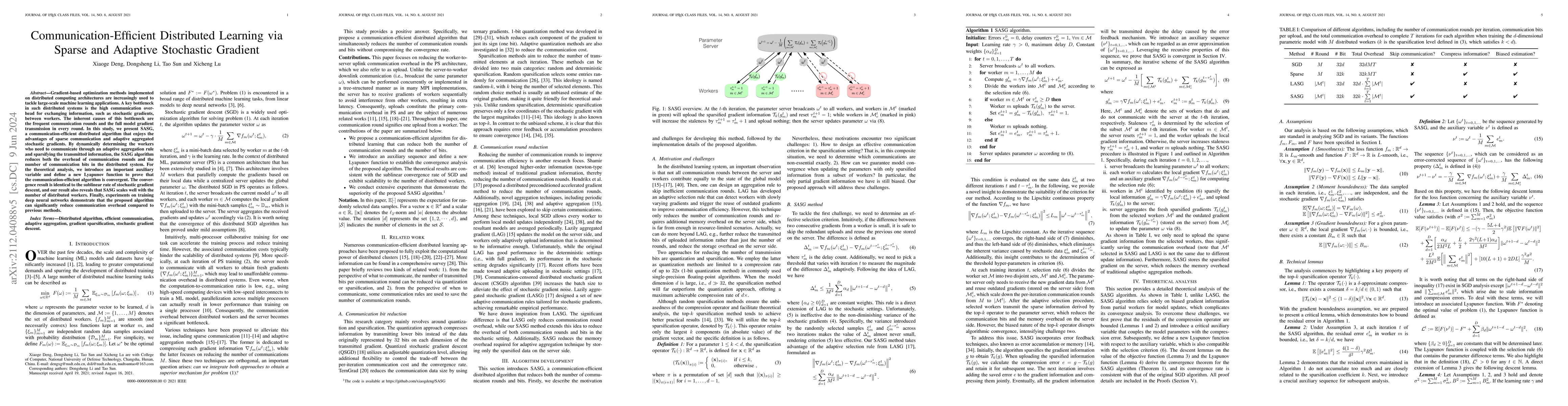 Thumbnail for Communication-Efficient Distributed Learning via Sparse and Adaptive
  Stochastic Gradient