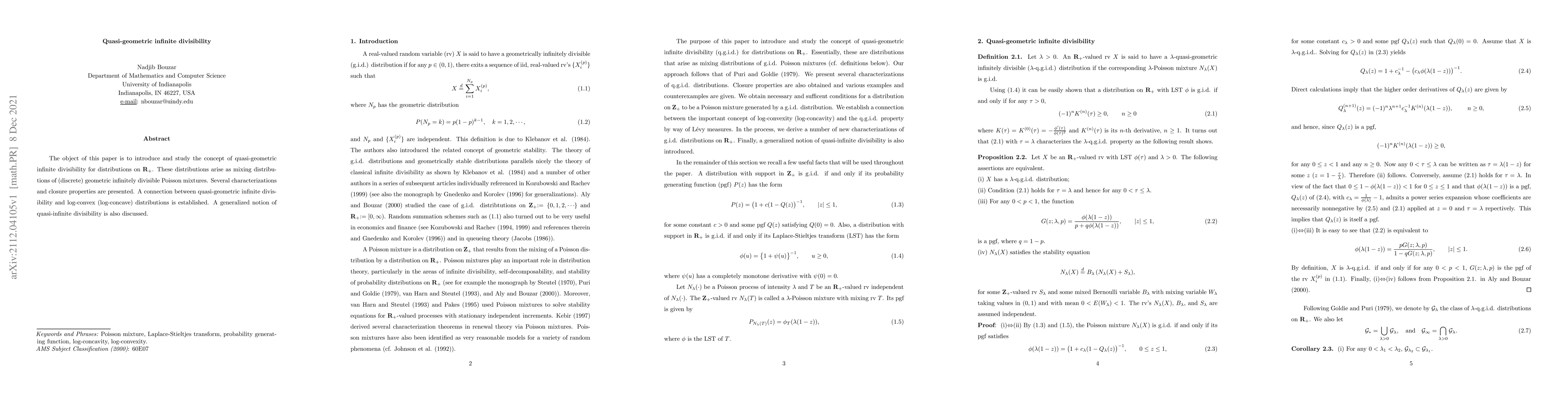 Thumbnail for Quasi-geometric infinite divisibility