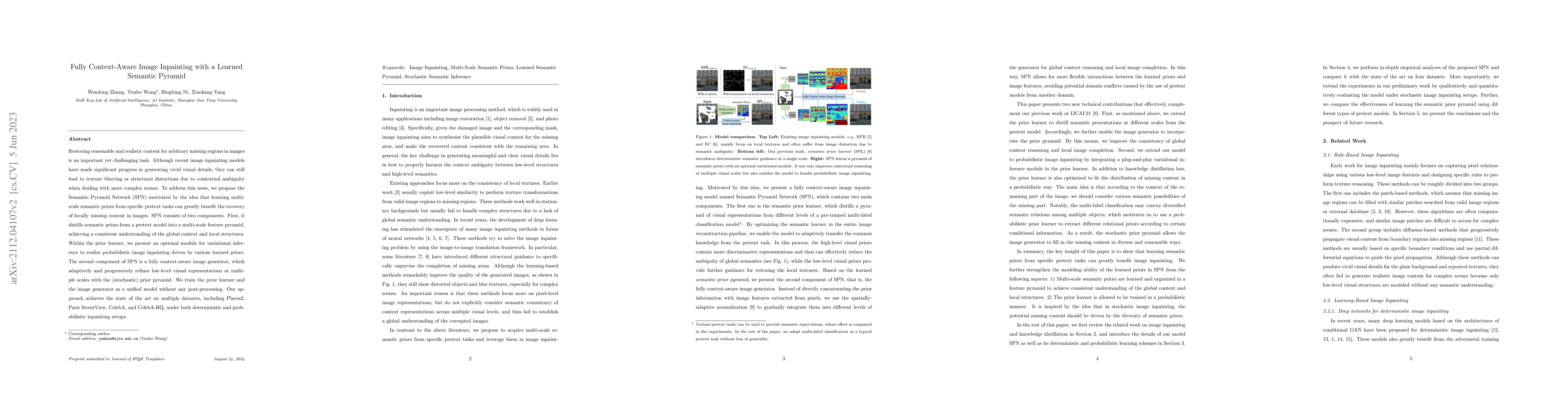 Thumbnail for Fully Context-Aware Image Inpainting with a Learned Semantic Pyramid