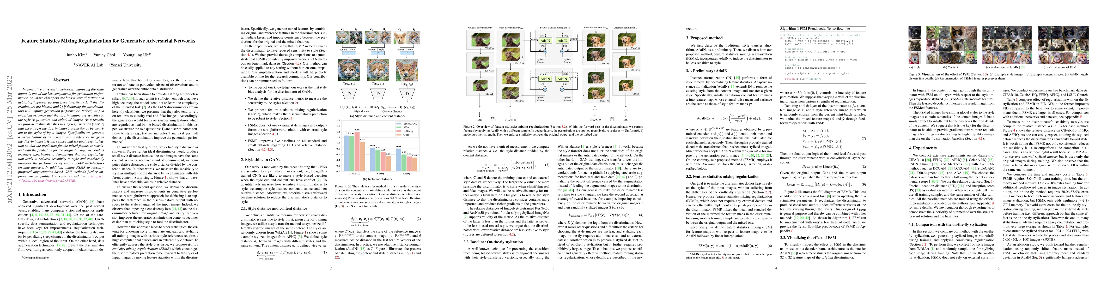 Thumbnail for Feature Statistics Mixing Regularization for Generative Adversarial
  Networks