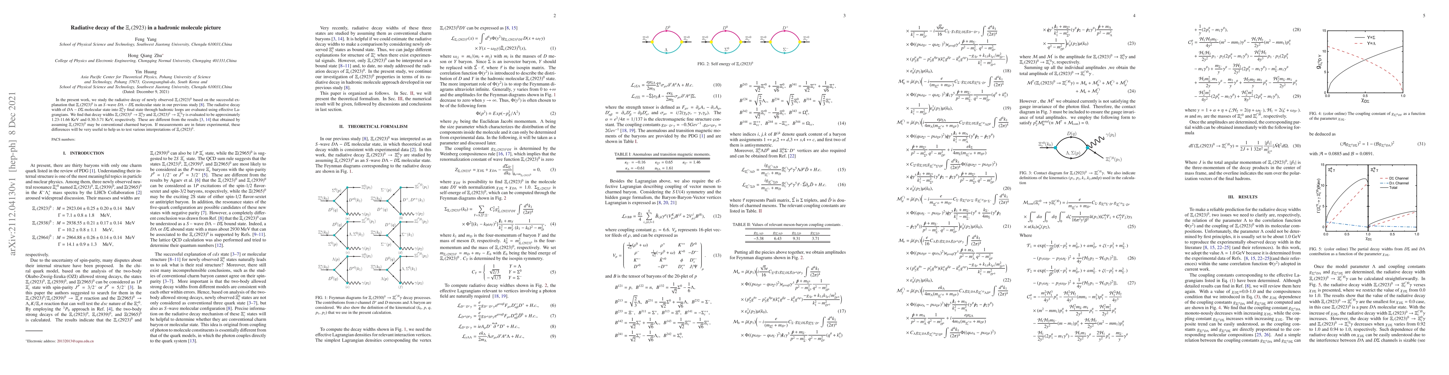 Thumbnail for Radiative decay of the $\Xi_c(2923)$ in a hadronic molecule picture