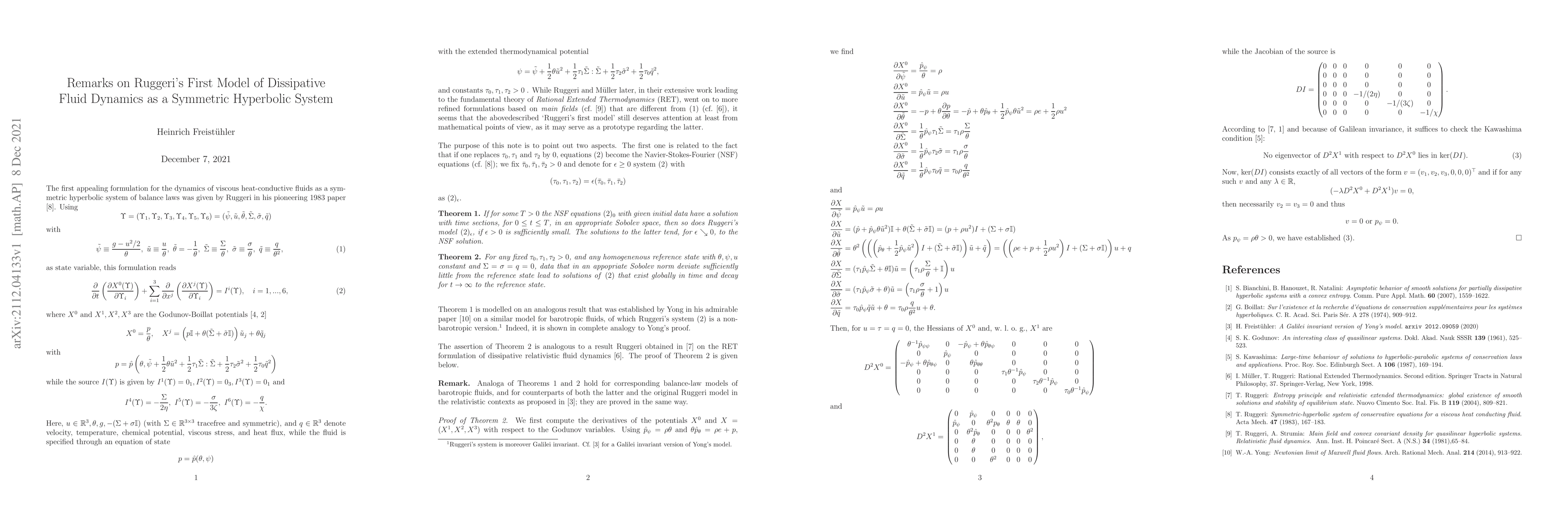 Thumbnail for Remarks on Ruggeri's First Model of Dissipative Fluid Dynamics as a
  Symmetric Hyperbolic System