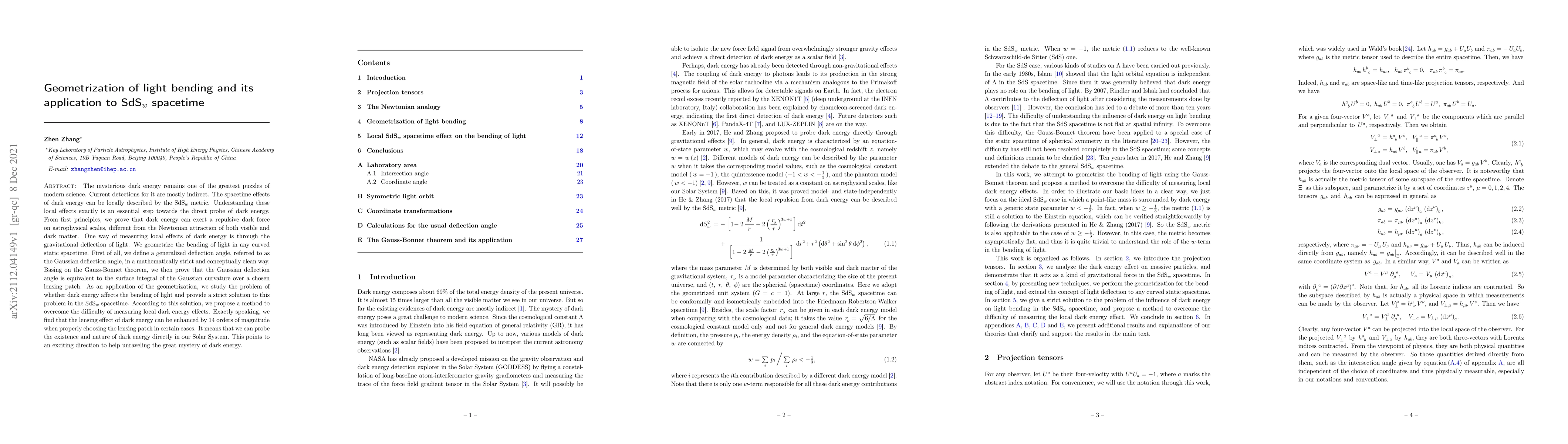 Thumbnail for Geometrization of light bending and its application to SdSw spacetime