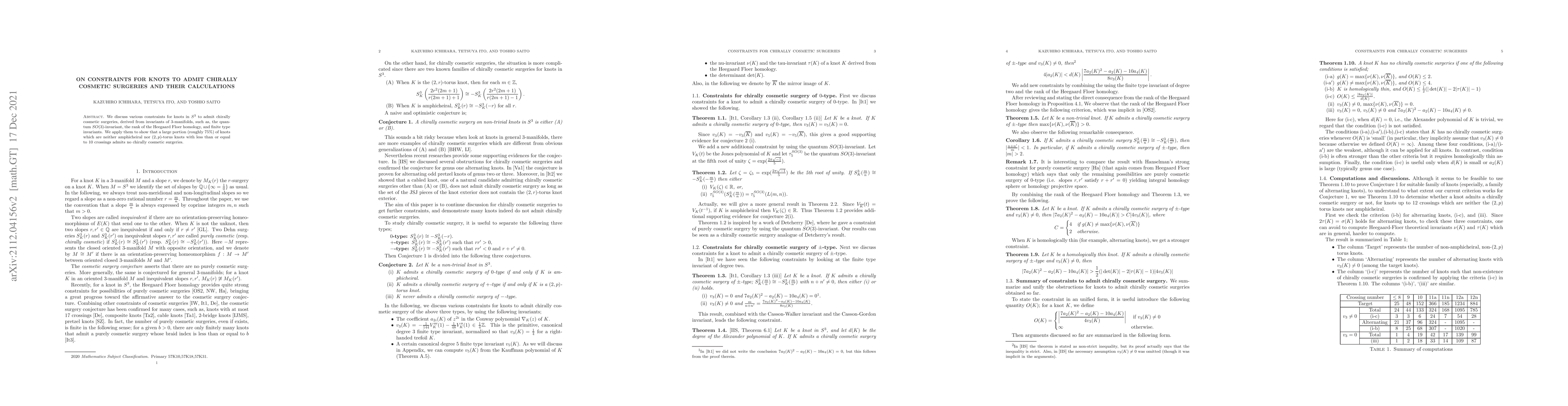 Thumbnail for On constraints for knots to admit chirally cosmetic surgeries and their
  calculations