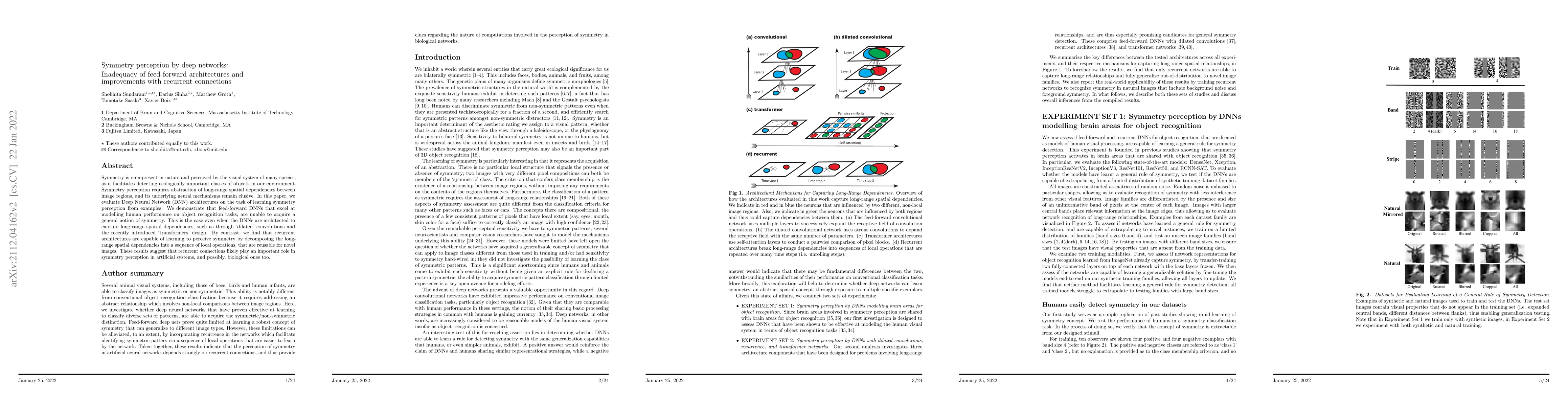 Thumbnail for Symmetry Perception by Deep Networks: Inadequacy of Feed-Forward
  Architectures and Improvements with Recurrent Connections