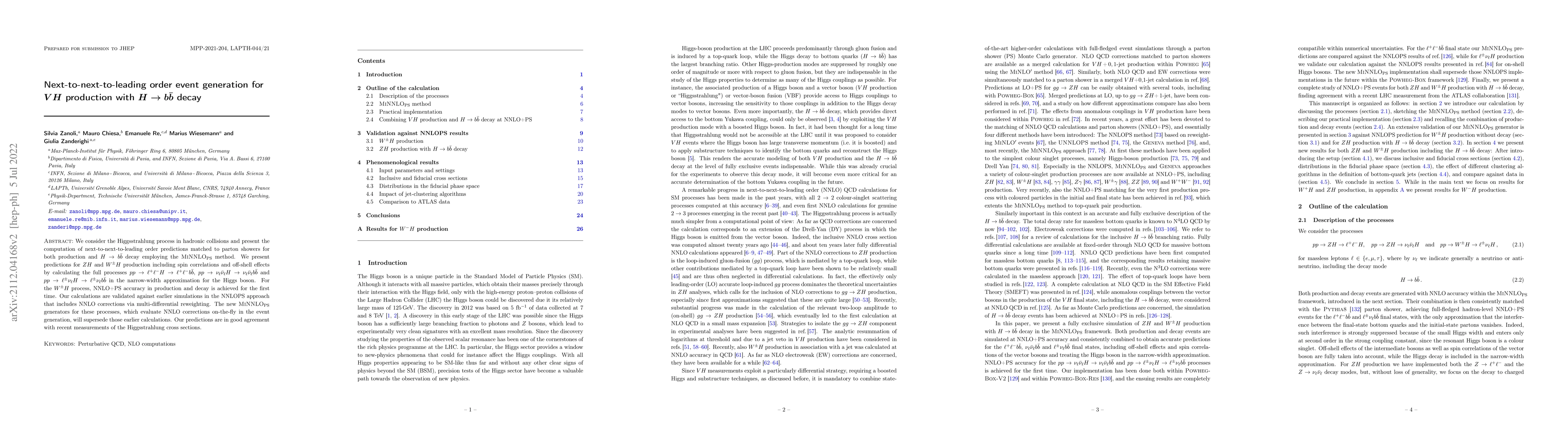 Thumbnail for Next-to-next-to-leading order event generation for $VH$ production with
  $H\to b\bar{b}$ decay