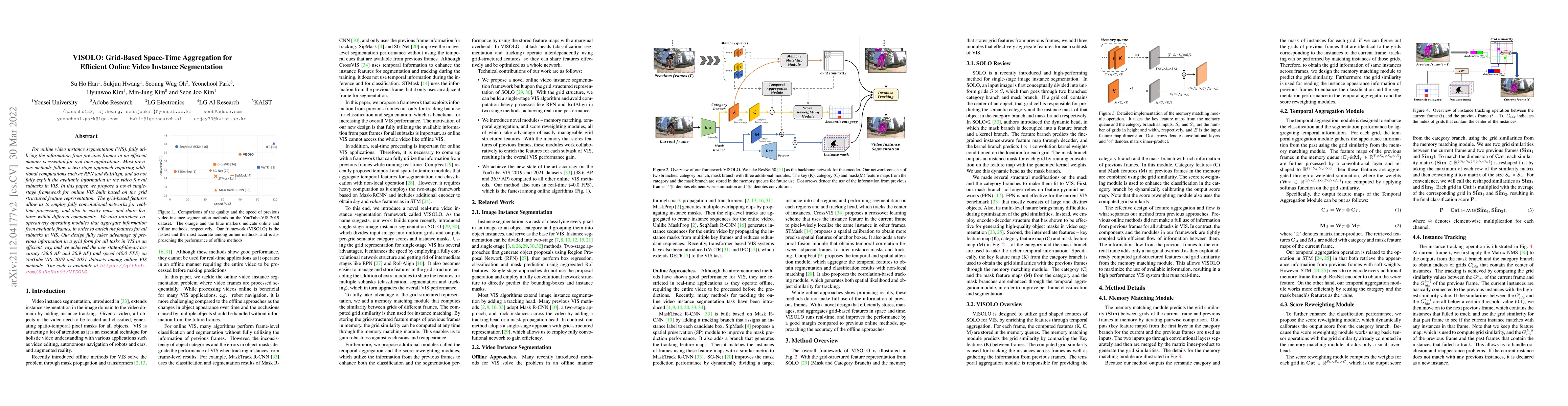 Thumbnail for VISOLO: Grid-Based Space-Time Aggregation for Efficient Online Video
  Instance Segmentation