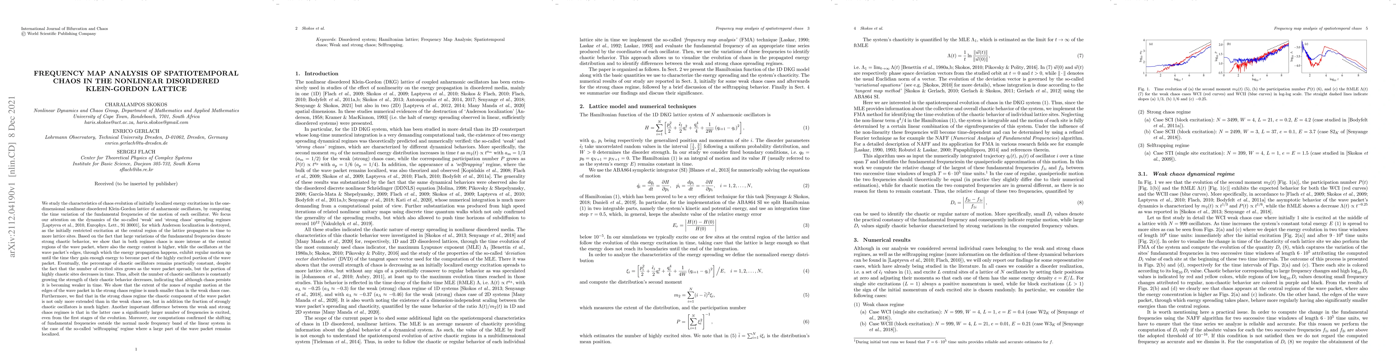Thumbnail for Frequency map analysis of spatiotemporal chaos in the nonlinear
  disordered Klein-Gordon lattice