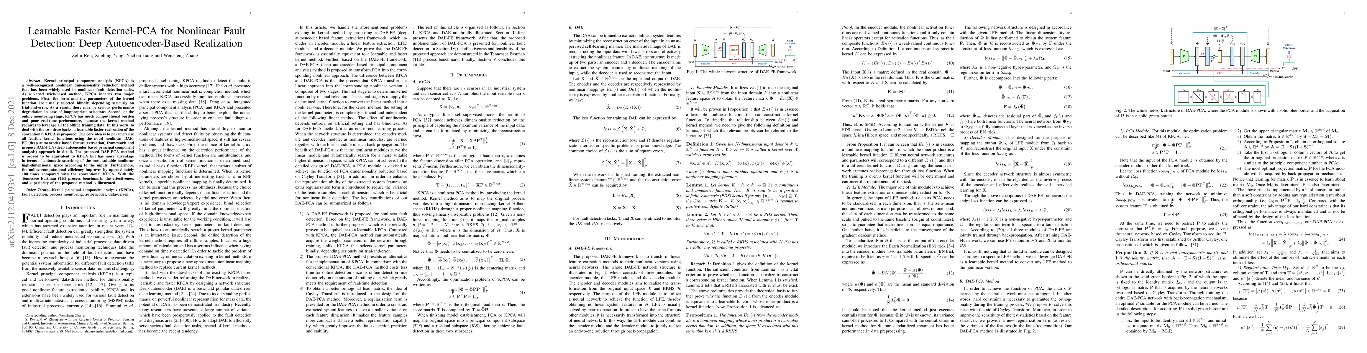 Thumbnail for Learnable Faster Kernel-PCA for Nonlinear Fault Detection: Deep
  Autoencoder-Based Realization