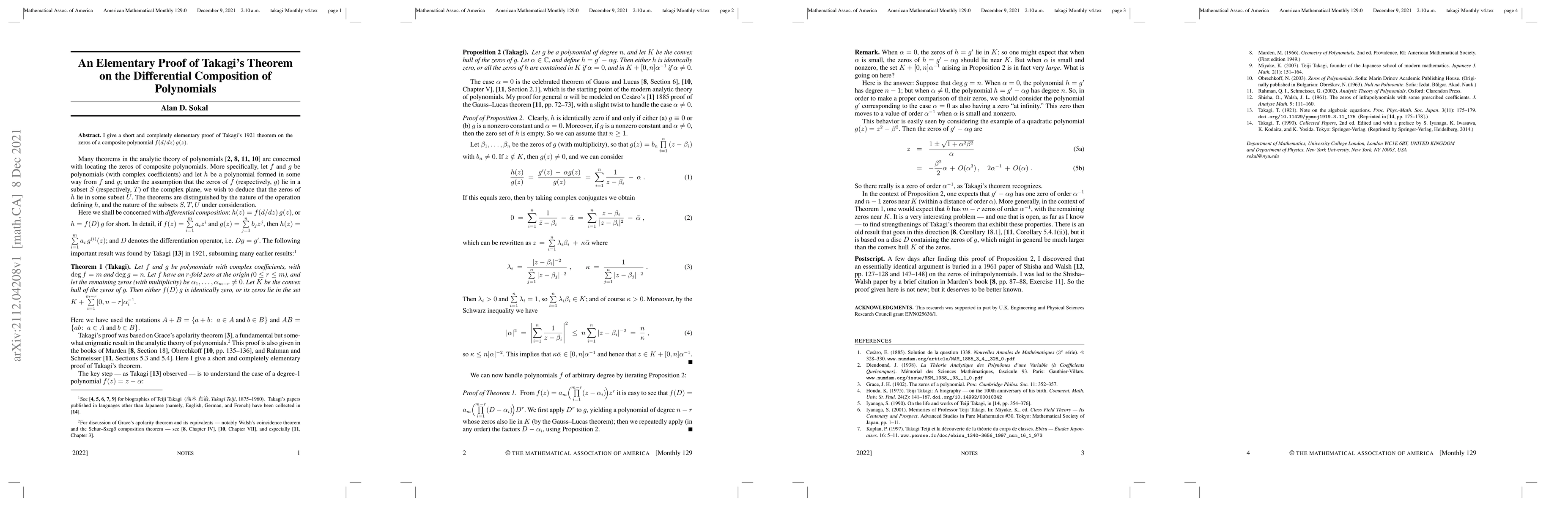 Thumbnail for An elementary proof of Takagi's theorem on the differential composition
  of polynomials