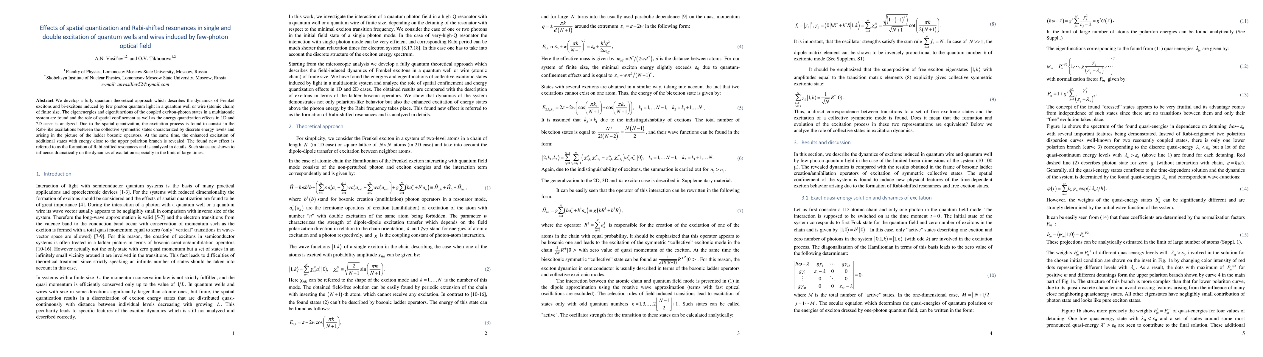Thumbnail for Effects of spatial quantization and Rabi-shifted resonances in single
  and double excitation of quantum wells and wires induced by few-photon
  optical field