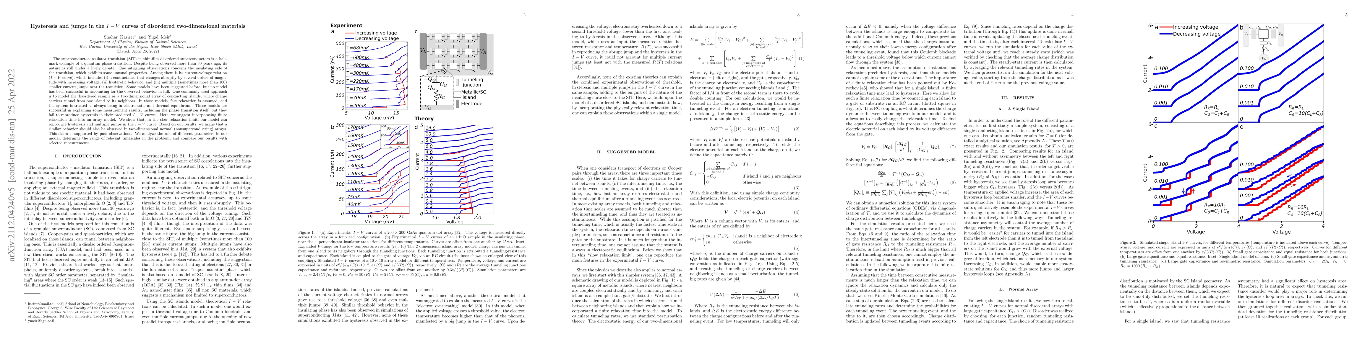 Thumbnail for Hysteresis and jumps in the I-V curves of disordered two-dimensional
  materials