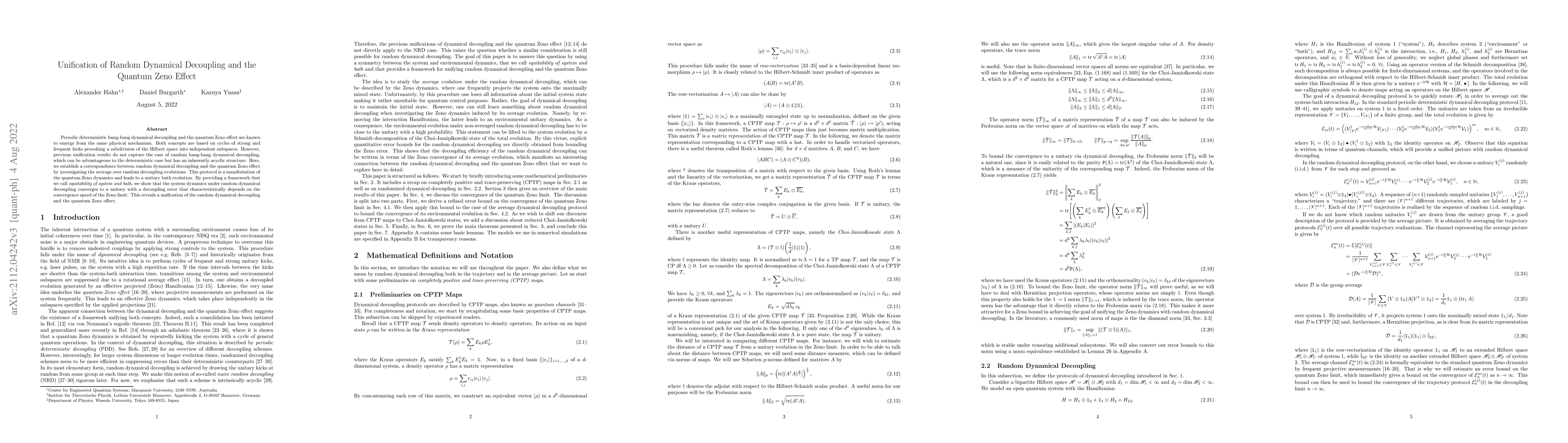 Thumbnail for Unification of Random Dynamical Decoupling and the Quantum Zeno Effect