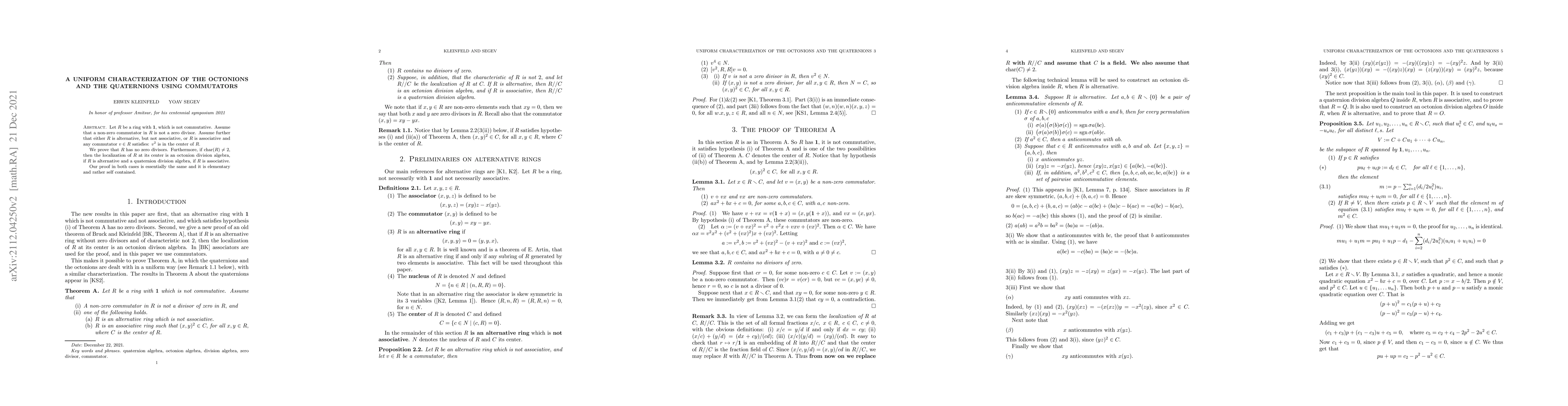 Thumbnail for A uniform characterization of the octonions and the quaternions using
  commutators