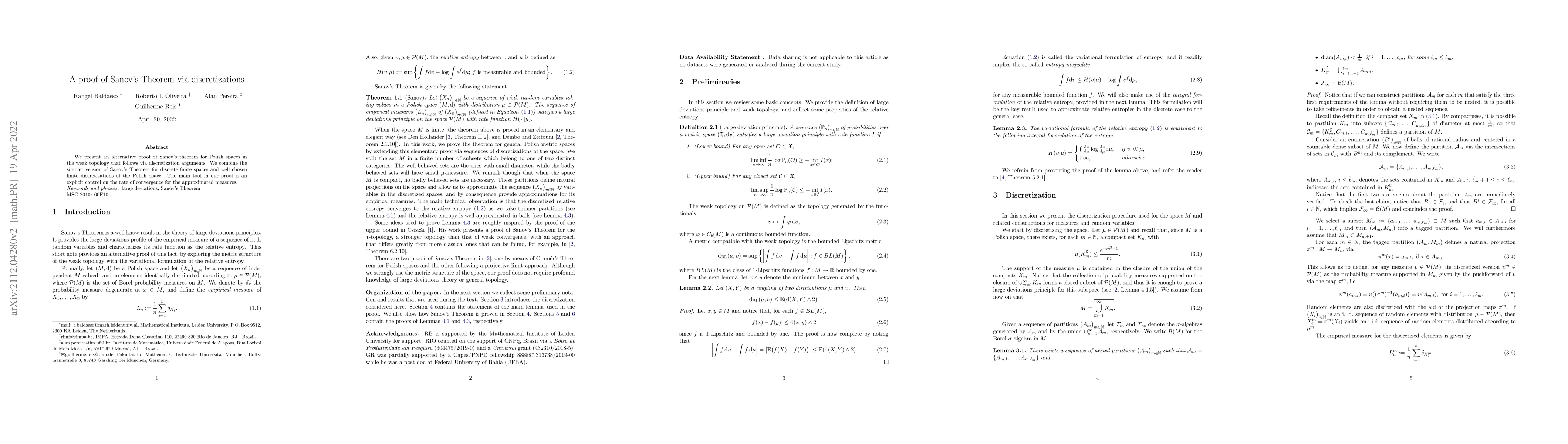 Thumbnail for A proof of Sanov's Theorem via discretizations