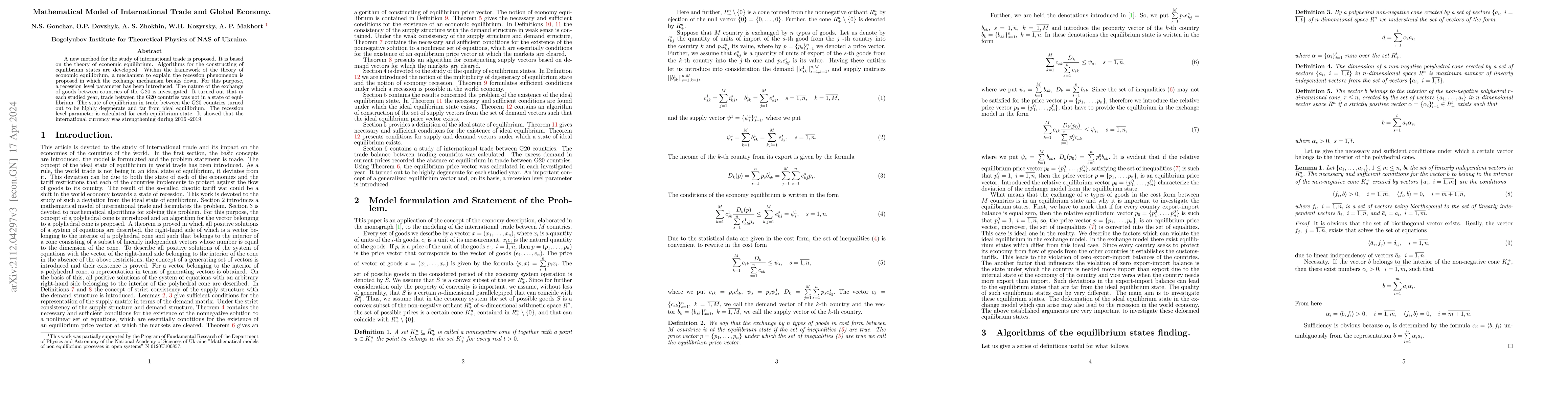 Thumbnail for Mathematical Model of International Trade and Global Economy
