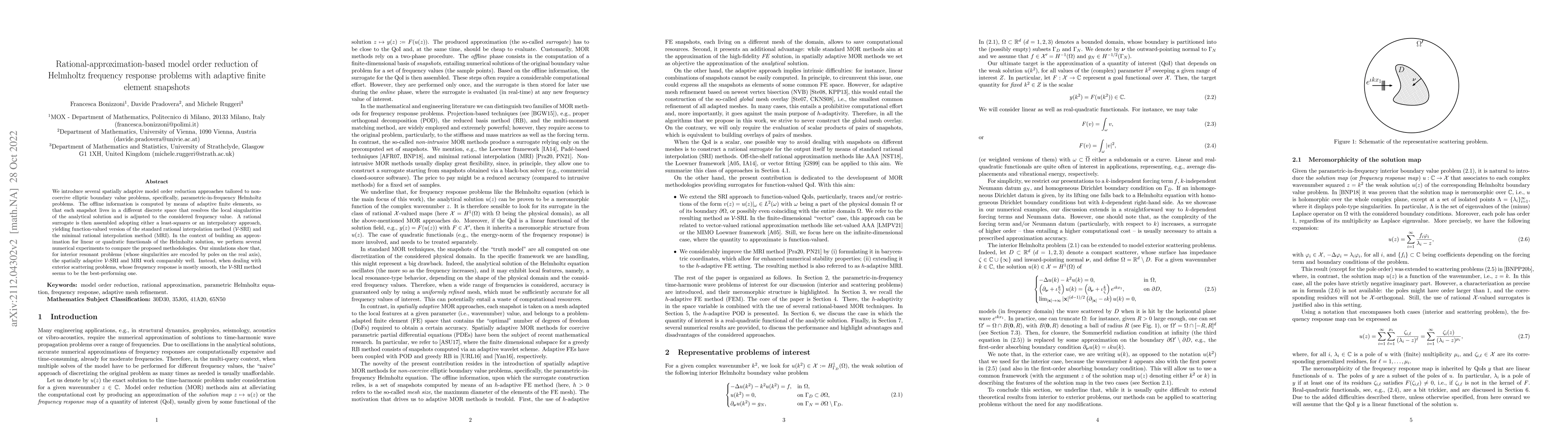 Thumbnail for Rational-approximation-based model order reduction of Helmholtz
  frequency response problems with adaptive finite element snapshots