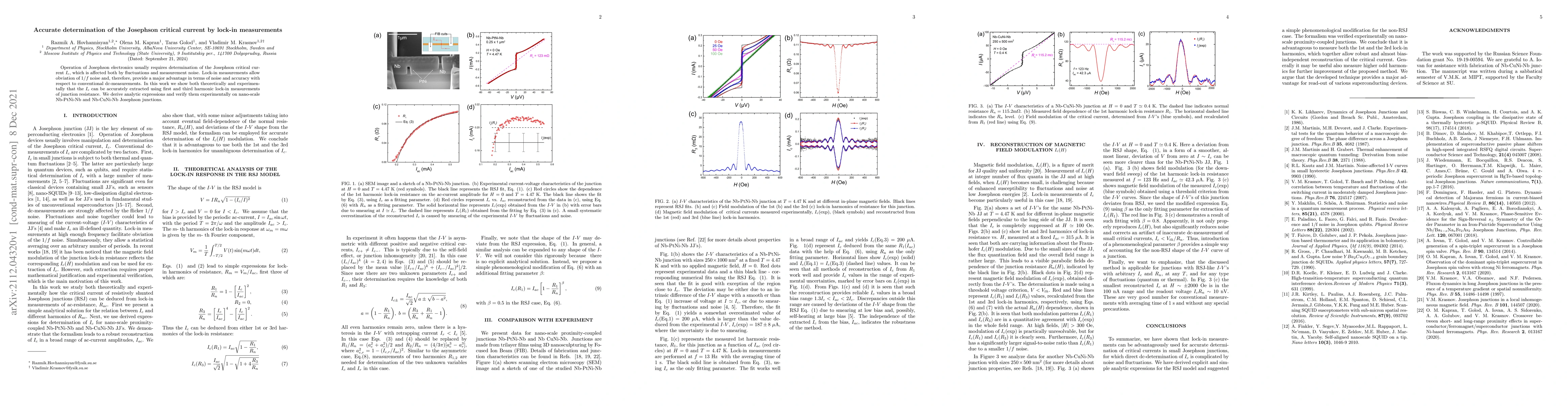 Thumbnail for Accurate determination of the Josephson critical current by lock-in
  measurements