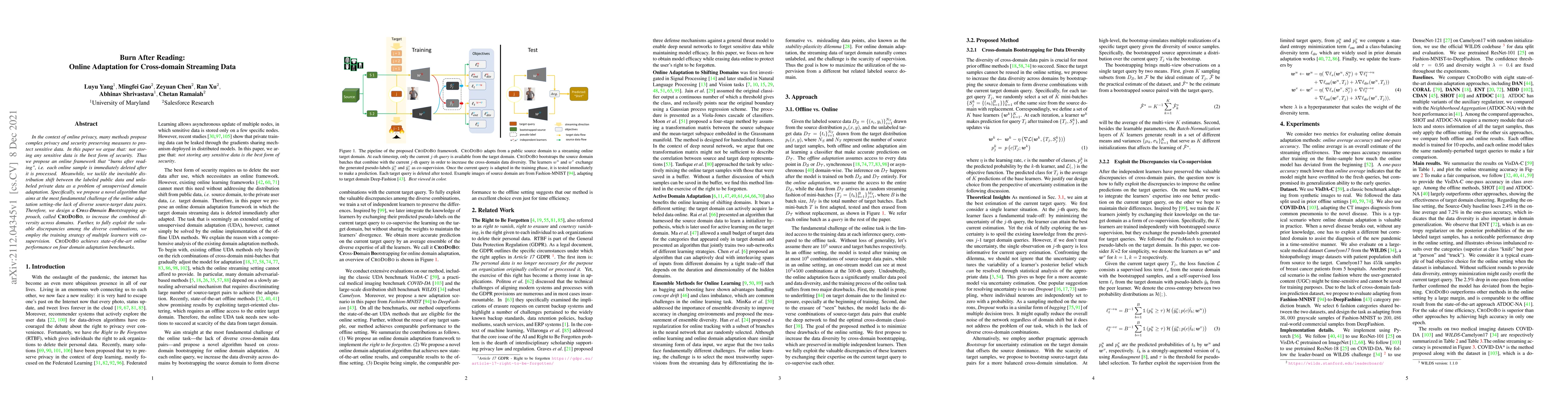 Thumbnail for Burn After Reading: Online Adaptation for Cross-domain Streaming Data