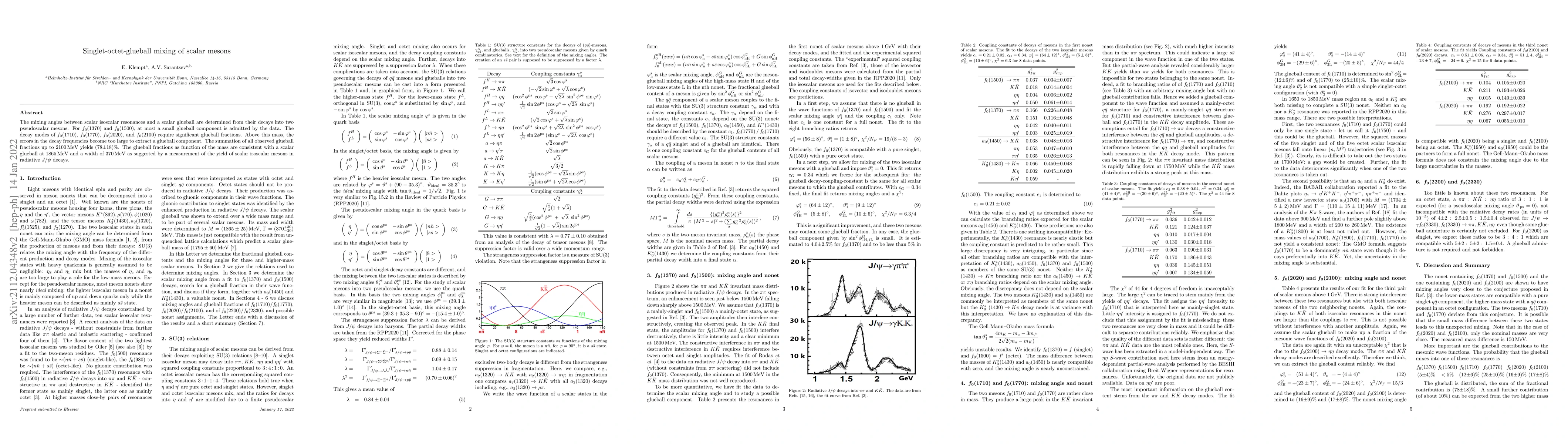 Thumbnail for Singlet-octet-glueball mixing of scalar mesons