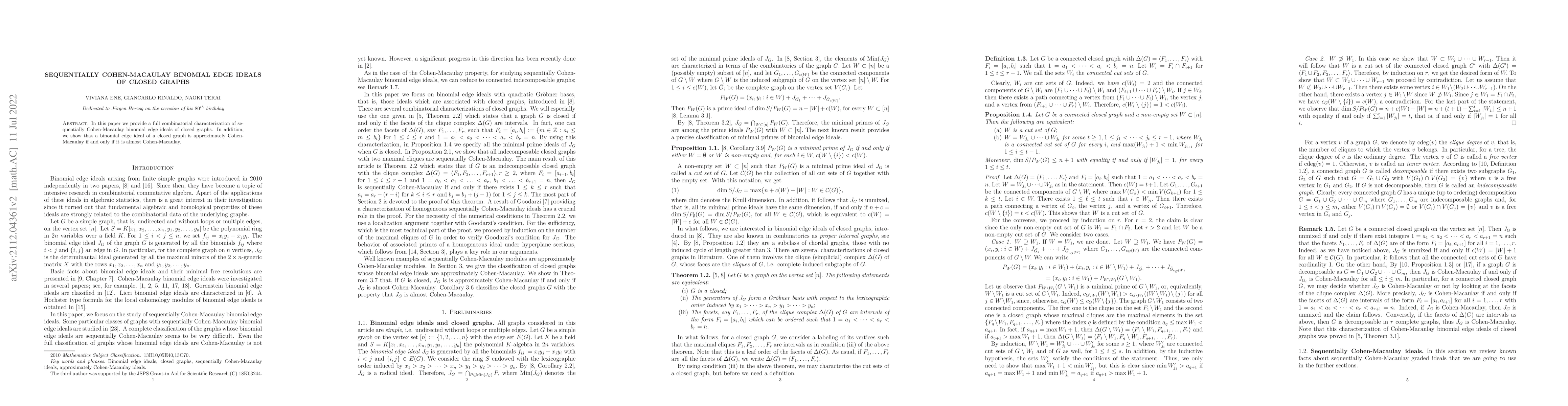 Thumbnail for Sequentially Cohen-Macaulay binomial edge ideals of closed graphs