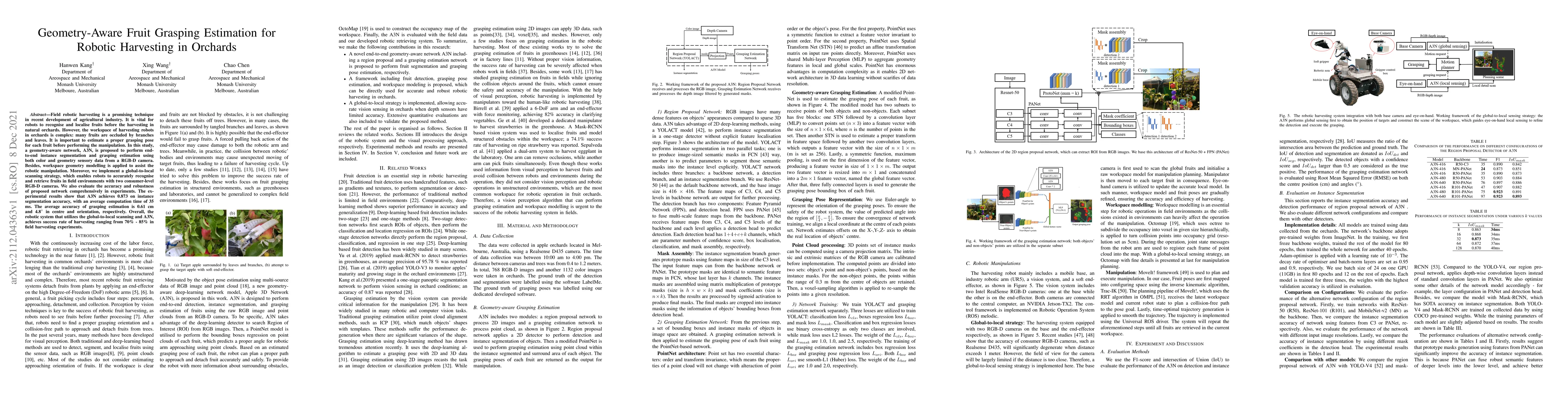 Thumbnail for Geometry-Aware Fruit Grasping Estimation for Robotic Harvesting in
  Orchards