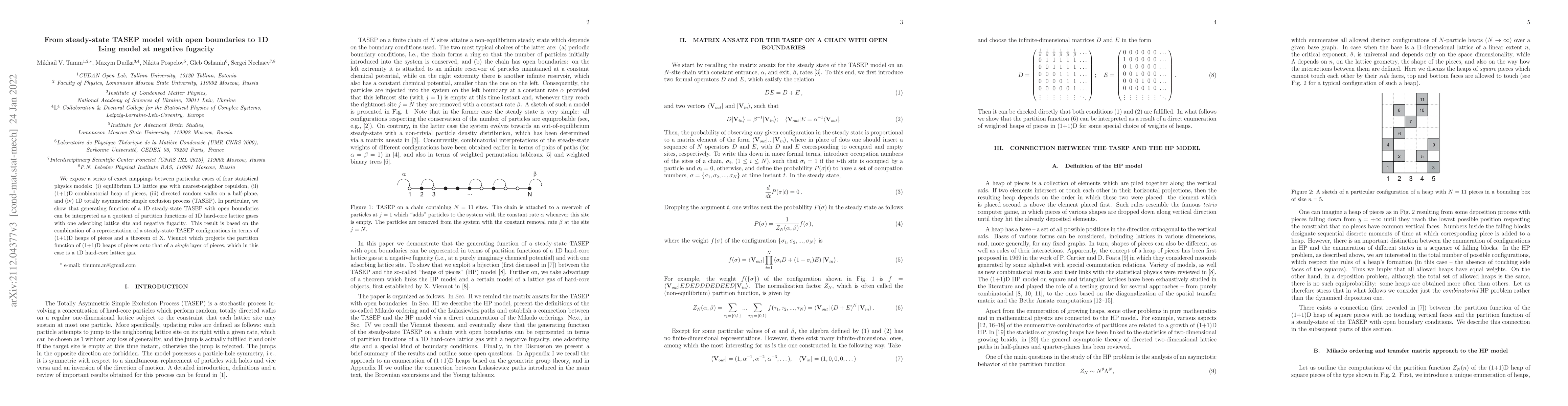 Thumbnail for From steady-state TASEP model with open boundaries to 1D Ising model at
  negative fugacity