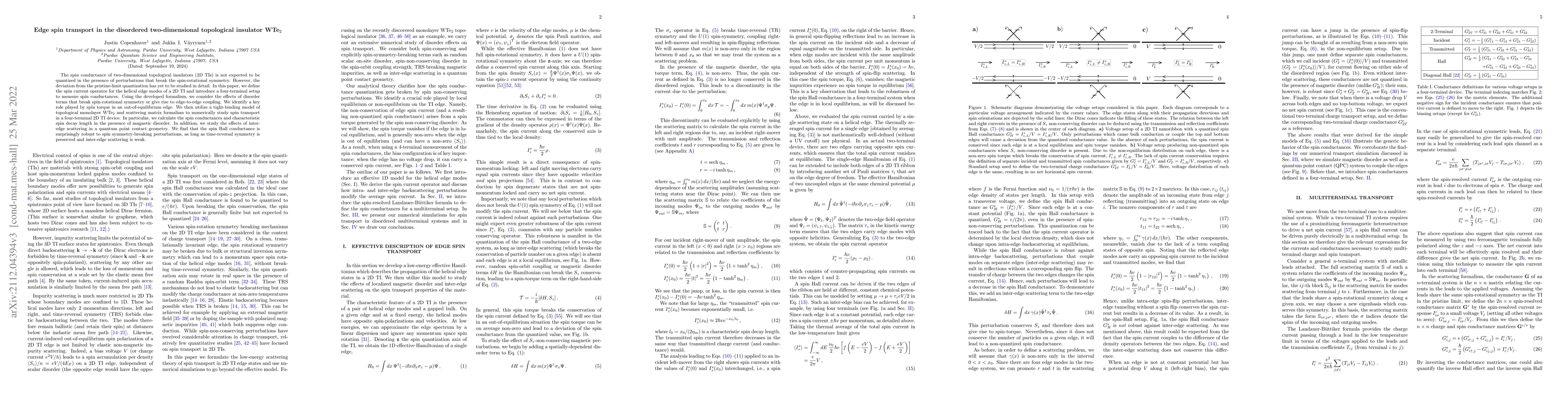 Thumbnail for Edge spin transport in the disordered two-dimensional topological
  insulator WTe$_2$