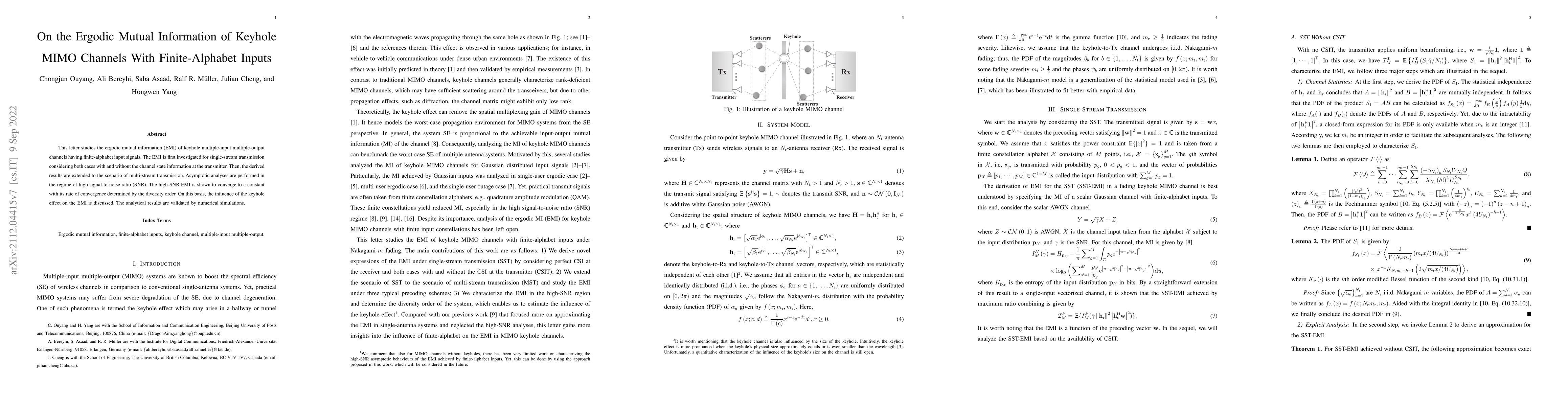 Thumbnail for On the Ergodic Mutual Information of Keyhole MIMO Channels With
  Finite-Alphabet Inputs