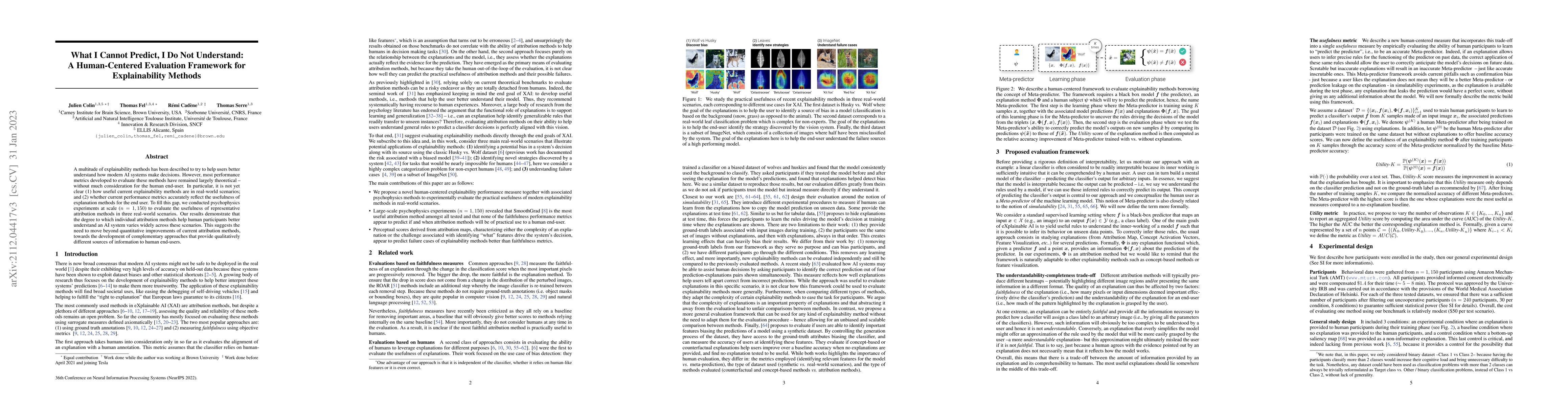 Thumbnail for What I Cannot Predict, I Do Not Understand: A Human-Centered Evaluation
  Framework for Explainability Methods