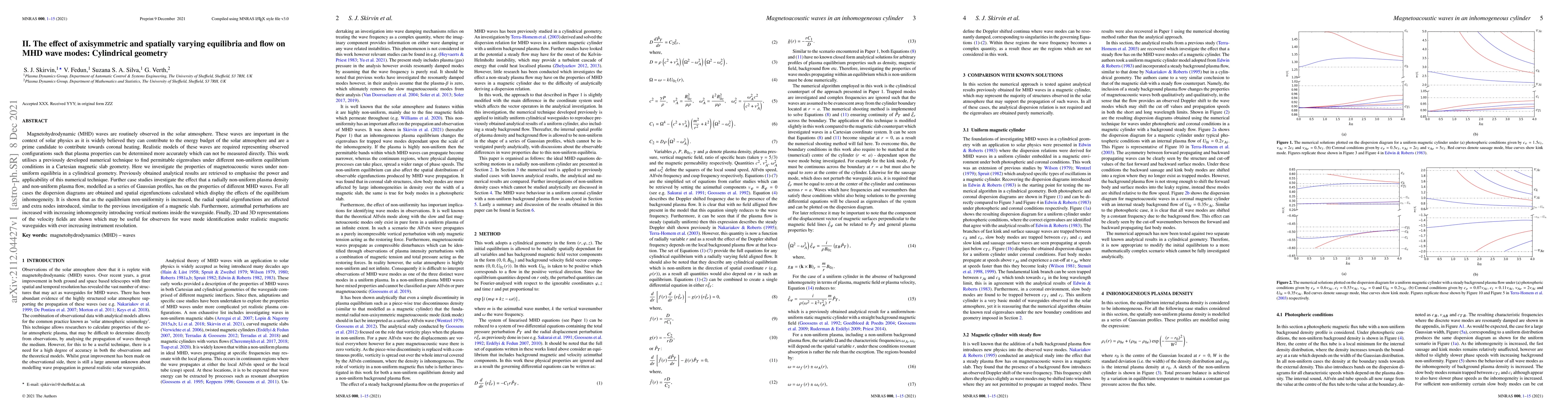 Thumbnail for II. The effect of axisymmetric and spatially varying equilibria and flow
  on MHD wave modes: Cylindrical geometry