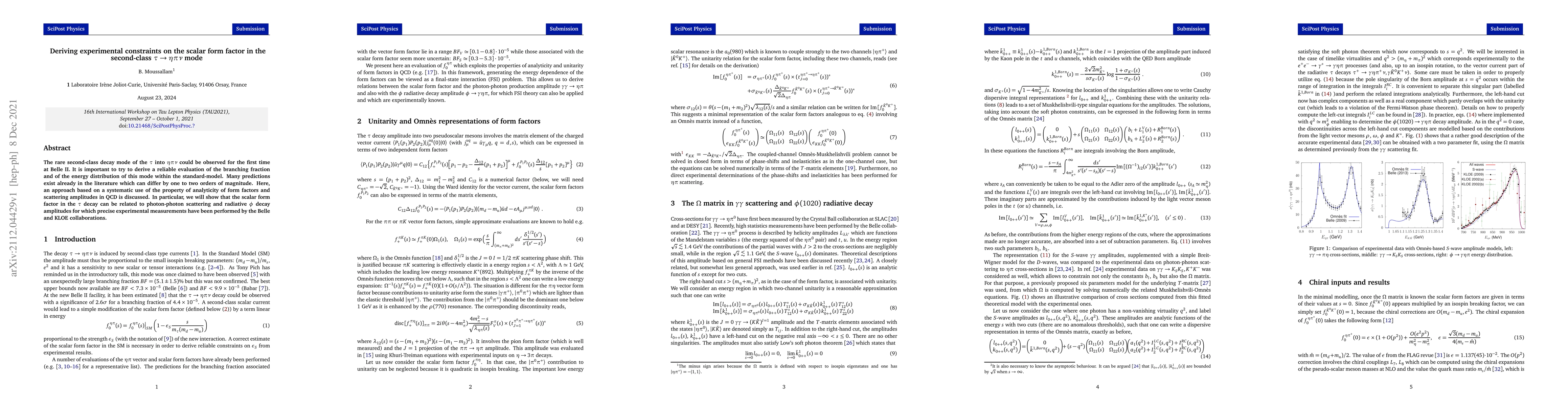 Thumbnail for Deriving experimental constraints on the scalar form factor in the
  second-class $\tau \to\eta \pi \nu$ mode
