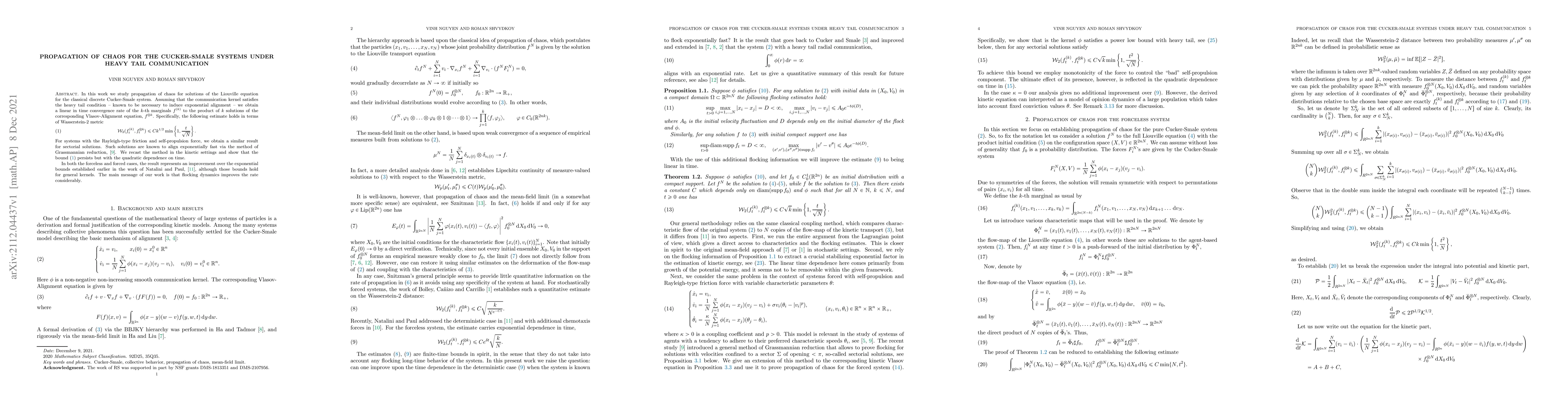 Thumbnail for Propagation of Chaos for the Cucker-Smale Systems under heavy tail
  communication