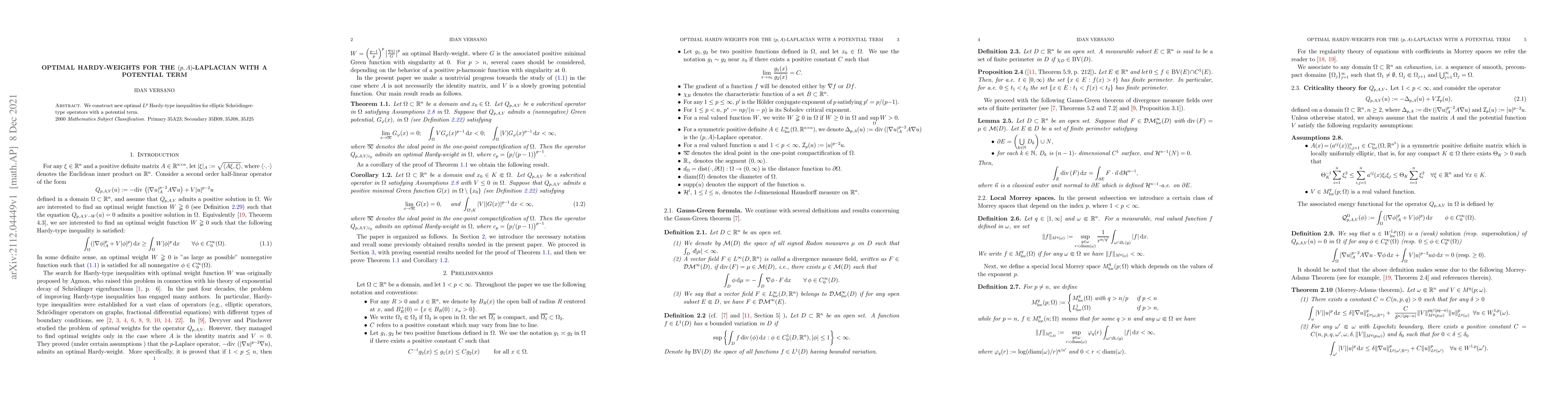 Thumbnail for Optimal Hardy-weights for the $(p,A)$-Laplacian with a potential term