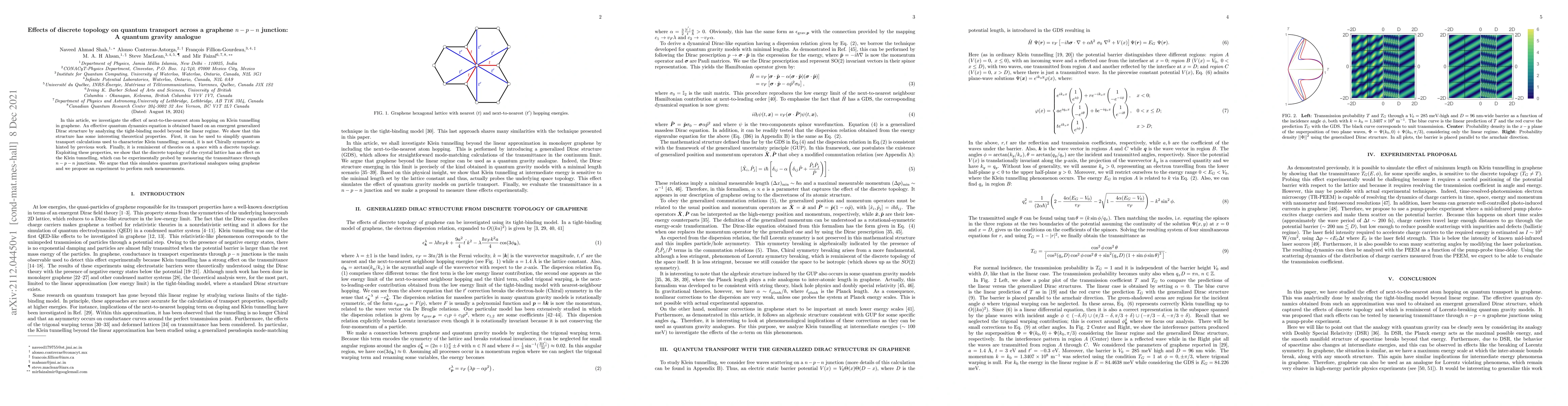 Thumbnail for Effects of discrete topology on quantum transport across a graphene
  $n-p-n$ junction: A quantum gravity analogue