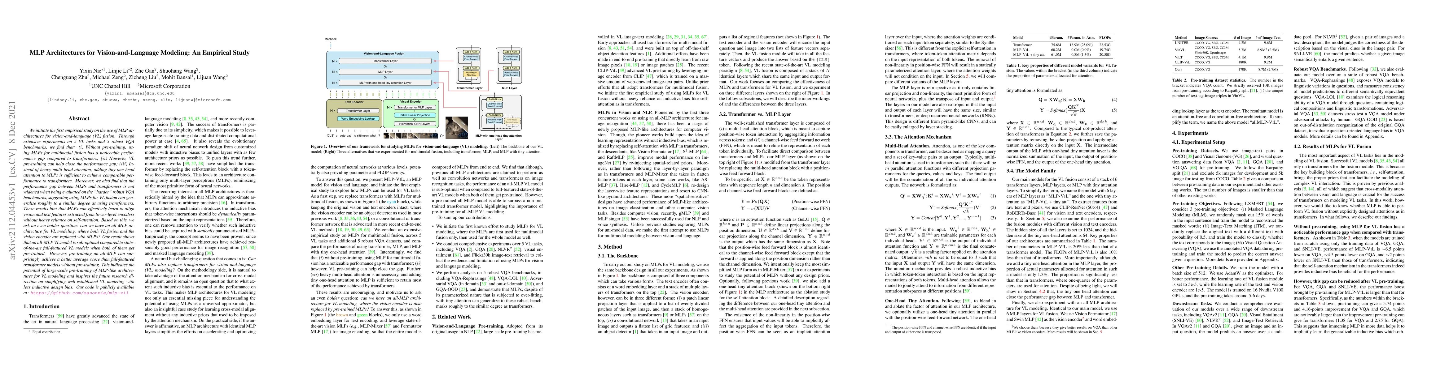Thumbnail for MLP Architectures for Vision-and-Language Modeling: An Empirical Study