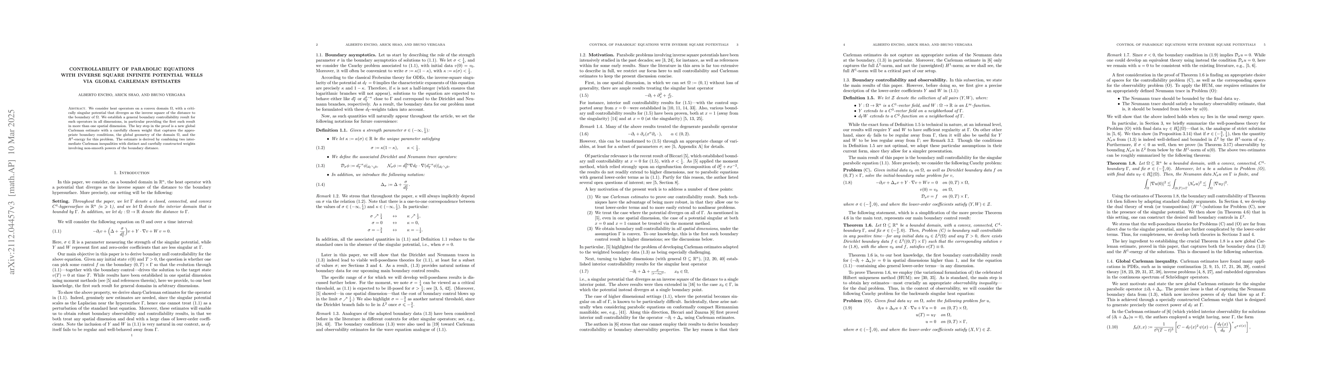 Thumbnail for Controllability of parabolic equations with inverse square infinite
  potential wells via global Carleman estimates