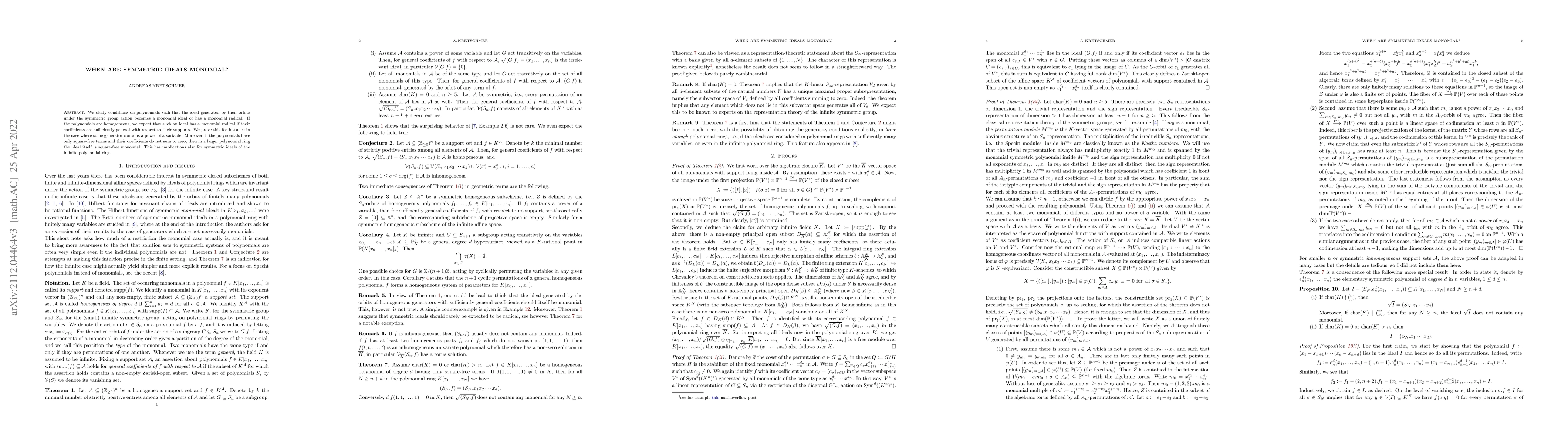 Thumbnail for When are symmetric ideals monomial?