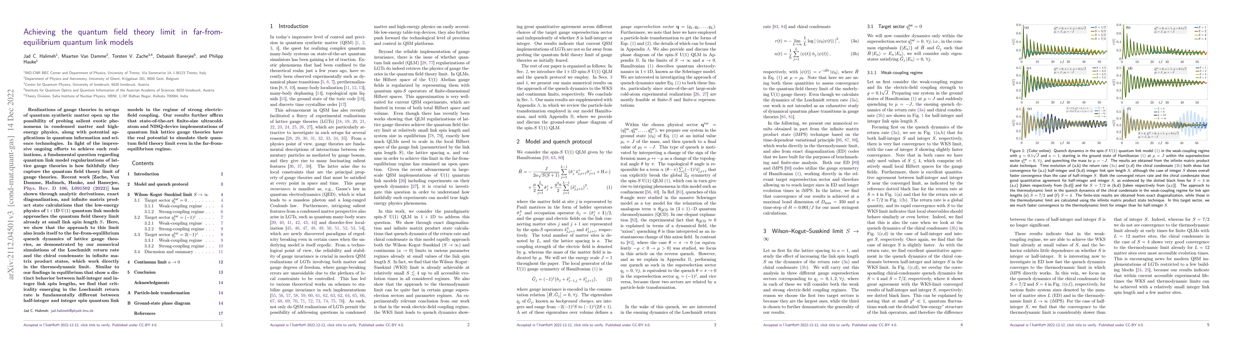 Thumbnail for Achieving the quantum field theory limit in far-from-equilibrium quantum
  link models