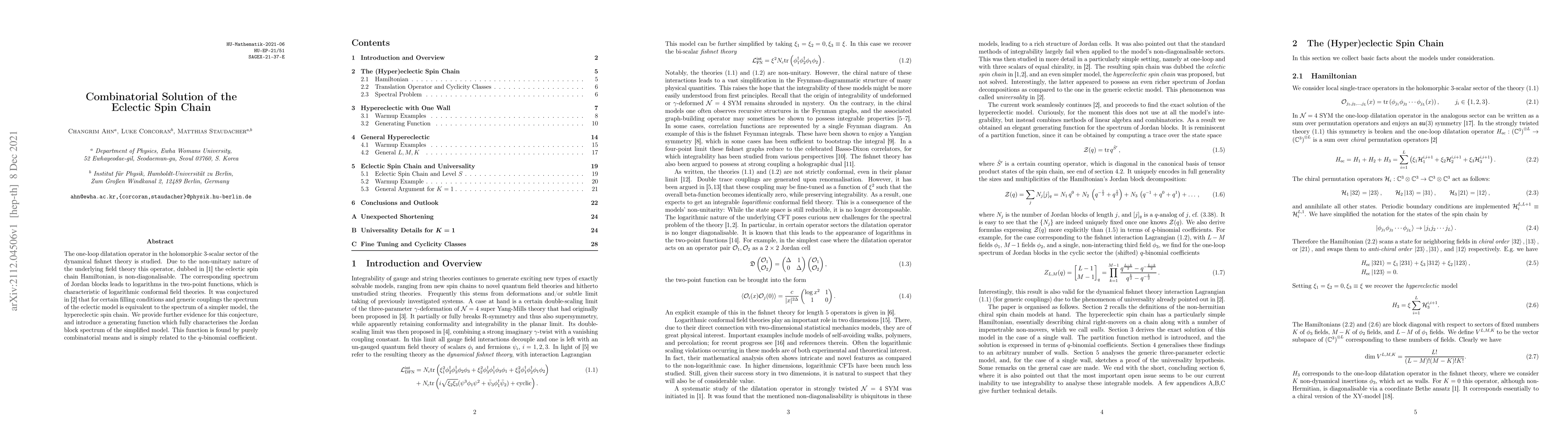 Thumbnail for Combinatorial Solution of the Eclectic Spin Chain