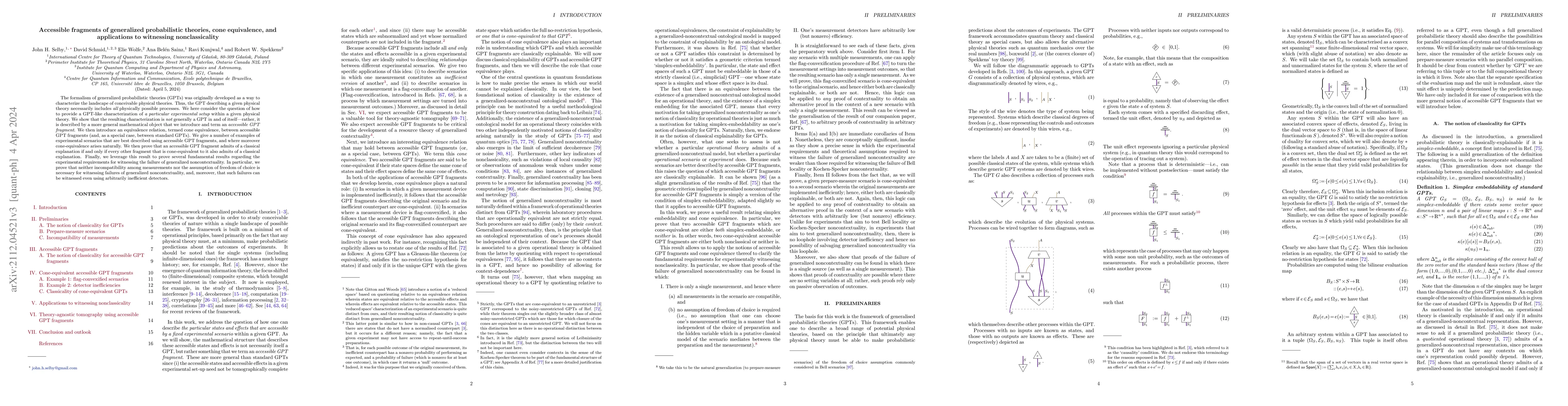 Thumbnail for Accessible fragments of generalized probabilistic theories, cone
  equivalence, and applications to witnessing nonclassicality