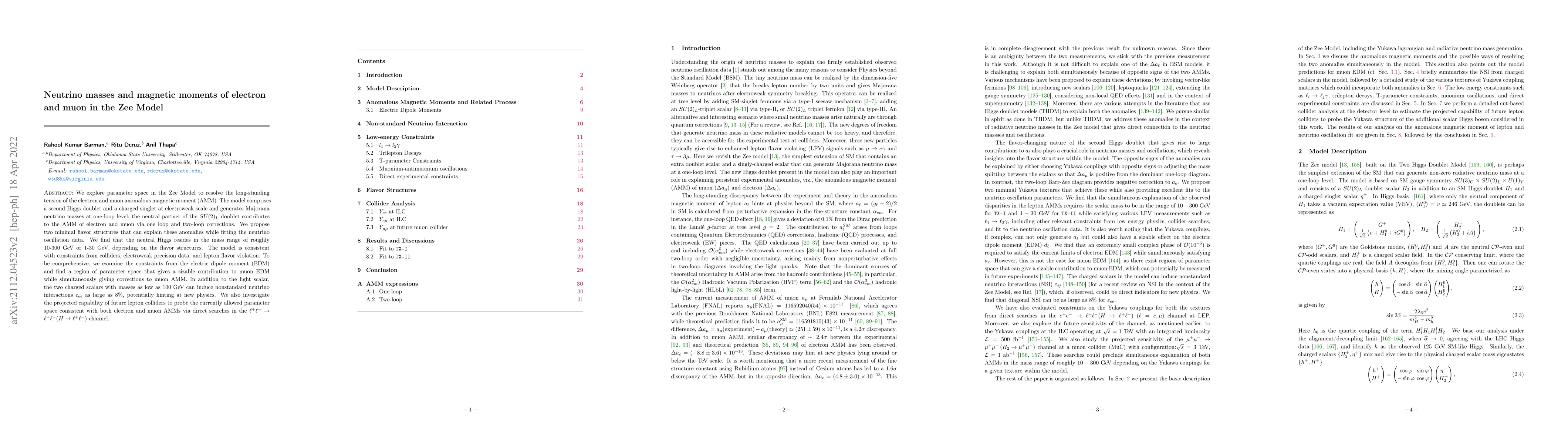 Thumbnail for Neutrino masses and magnetic moments of electron and muon in the Zee
  Model