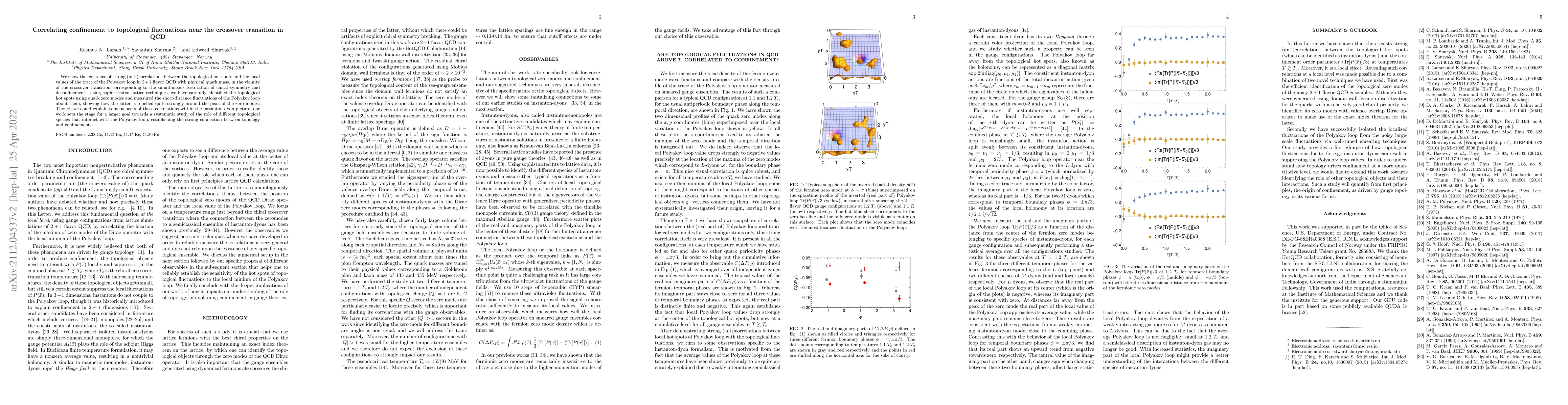 Thumbnail for Correlating confinement to topological fluctuations near the crossover
  transition in QCD