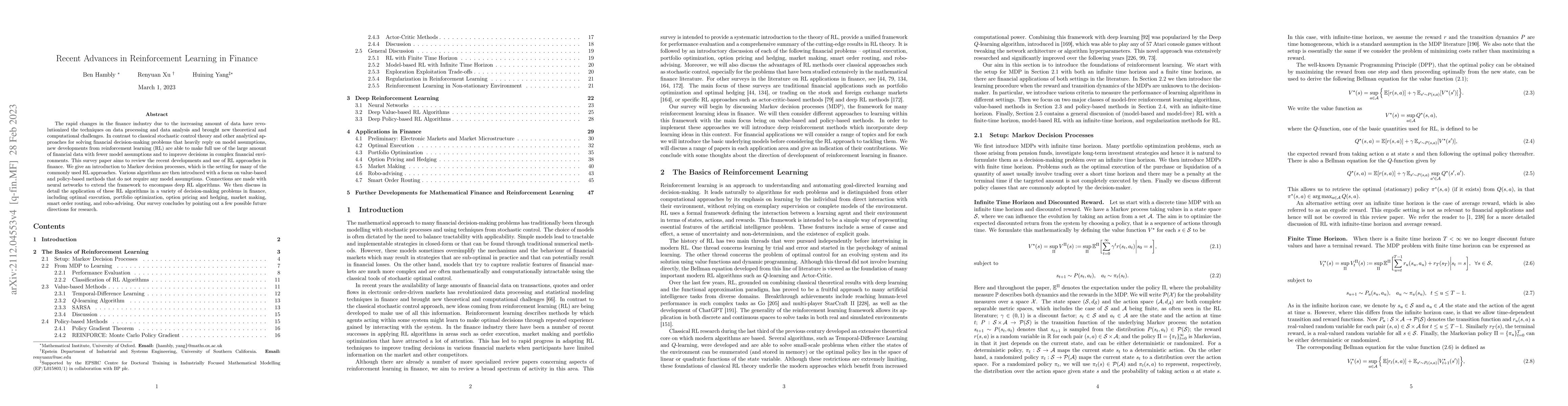 Thumbnail for Recent Advances in Reinforcement Learning in Finance